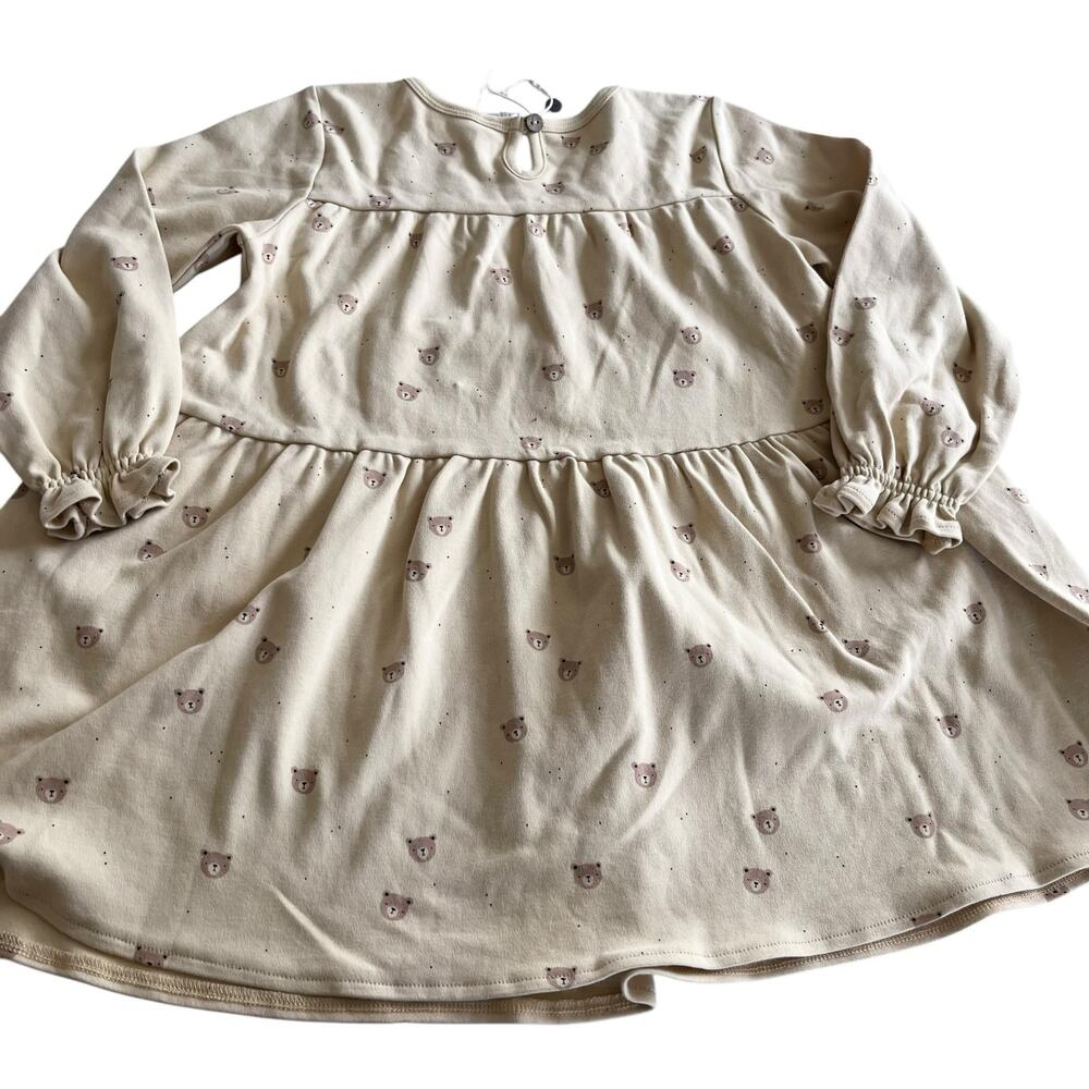 Quincy Mae girls organic cotton tiered bear print long sleeve dress size 4-5 NWT